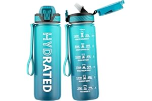 QLUR Gourde, 750ML Gourde Sport avec Paille et Graduée, 0.75 Litre Étanche Bouteille d'Eau avec Brosse, Gourdes Motivation sans BPA pour Fitness, Bureau, l'école, Yoga