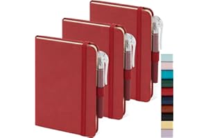 NIRMIRO Piccolo taccuino in pelle con penna per scrivere da donna, mini blocco note a righe per indirizzi e appunti, per lavoro, viaggi, copertina in pelle impermeabile rossa