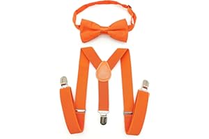 JZK Arancione set di papillon e bretelle per bambino altezza inferiore 135 cm, regolabili bretelle con papillon per neonato e bambini piccoli per matrimoni, feste, costume