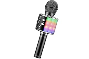 ShinePick Microfono Karaoke Bluetooth, karaoke bluetooth microfono Microfono Wireless 4 in 1 per Bambini, Microfono LED Portatile, Dispositivo Karaoke Home KTV Compatibile con Android/iOS PC(Nero)