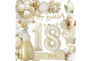 ADAZIAU 18th Birthday Decoration for Girls and Boys, Beige Gold Balloon Decoration with Happy Birthday Garland, Decoration for 18th Birthday, Balloons for Women and Men for 18th Birthday