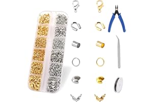 SUpoetry Schiaccini per Bigiotteria, 1200 Pezzi Coprinodo per Bigiotteria, Fornito con Strumenti per La Creazione di Gioielli, per La Riparazione di Collane e La Creazione di Gioielli (Oro, Argento)