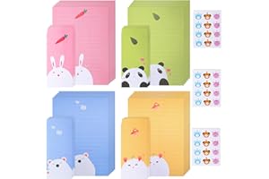 inodiref 24 Pcs Letter Paper 12 Pcs Envelopes Letter Writing Paper and Envelopes with 36 Pcs Sticker Cartoon Animal Letter Writing Set Lovely Letter Writing Paper Set for Student(4 Colors)