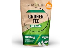 OMEGA FOODS Grüner Tee Kapseln - 300 Grüntee Extrakt Kapseln hochdosiert - 1.000mg pro Tagesdosierung - Green Tea extract