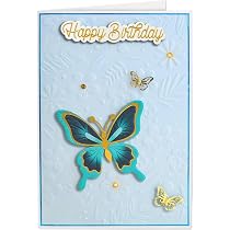 Biglietto D'Auguri Get Well Soon A5 – Motivo Floreale Con Farfalla Blu, Fatto A Mano UK