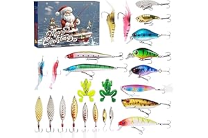 XBEMKSTE Advent Calendar 2024, 24 Days Christmas Countdown Advent Calendar for Anglers Adult Men Teen Boys, Fishing Lure Baits Tackle Set with Minnow Crankbait VIB Spoons Popper Xmas Fishing Gifts (A)