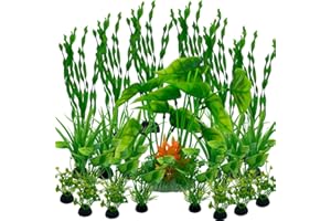 LANCARE Aquarium Fish Tank Plastic Plants, 25 Pcs Artificial Plants for aquarium, Fish Tank Decor, Artificial Aquatic Plants Decorations Green