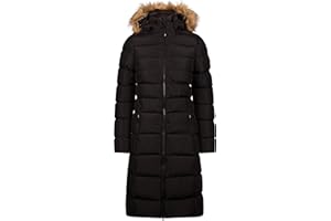 Trespass Women's Padded Jacket Audible - Waterproof, Faux Fur Trim, 2 Zip Pockets, Grown on Hood, Two Way Front Zipper, Longer Length, Badge Detail on Sleeve