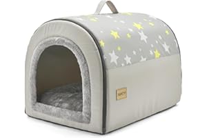 Jiupety - Casa-cama para mascotas, para interior, 2 en 1, plegable, portátil, con techo, tipo tienda y cueva, para perros pequeños y medianos, talla L (61 x 46 x 46 cm), hasta 9 kg, gris