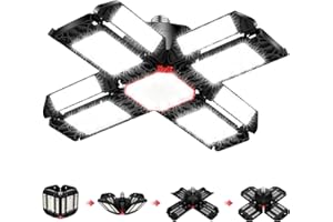 Rafow 200W LED Garage Light 1 Pack - 20000LM 6500K Deformable Ceiling Lighting Fixture with 12 Adjustable Panels - E26/E27 Bay Light for Garage | Basement | Shop | Workshop | Barn | Warehouse