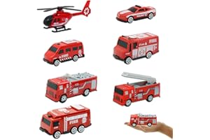 LAPONO 7 Pcs VéHicule De Pompiers Set Mini Sauvetage Camion Camion De Pompier Jouet Voiture Voiture De Pompier pour Enfant Voiture De Feu Miniature comme Cadeau d'anniversaire IdéAl pour Les Enfants