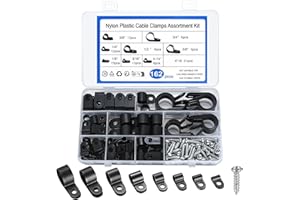 DAJMAIEZ 162 Piezas Clips de Cable Tipo R, Abrazadera de Cable de Nylon, Abrazaderas de Cable R-Type para Cables Eléctricos, Fijaciones de Cables, con Tornillos - Negro