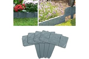 AKOFIC Bordura per Aiuola, 20 Pezzi Bordo Aiuola Giardino Effetto Pietra in Plastica, 5 Metri Recinzione Flessibile Grigio Bordatura per Giardino Piante Prato Aiuola Erba Decorazioni