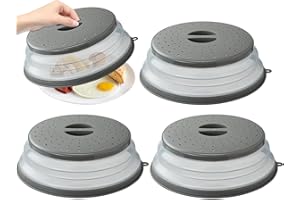 Lostwry Tapa para Microondas Plegable, 3pcs Colador de Silicona Plegable Cubierta de Alimentos para Plato, Colar Enjuague Frutas, Gris