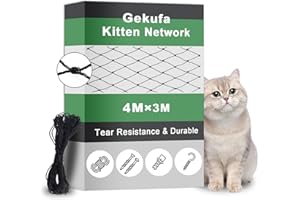 Gekufa Rete per gatti per balcone, 4 x 3 m, rete per balconi e finestre con filo rinforzato per gatti e gatti di lunga durata con corda di fissaggio da 15 m e accessori per balconi e finestre