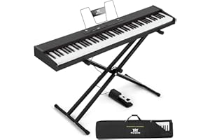 MUSTAR Piano digital de 88 teclas, teclado con teclas semipesadas y Bluetooth, juego de piano portátil con pedal de sostenido, soporte para teclado y bolsa de transporte, color negro