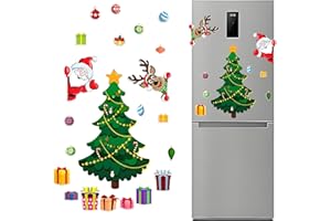 AIEIEII 1 Set Christmas Fridge Magnetic Sticker, Home Christmas Decorations With Santa Claus and Reindeer Refrigerator Stickers, Suitable Holiday for Girls and Boy