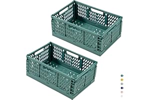 hautllaif 2 Stück Faltbare Kunststoff Aufbewahrungsbox, Einkaufskiste Klappbar, Stabil Klappboxen Faltbar für Küche, Büro, Schlafzimmer, Schrank, Schublade (Grün, 30.5*20*12.5)