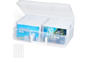 Lifewit Foto Förvaringslåda 35 x 19 cm, Photo Storage Box med 14 Fack för 10x15cm 4R Foton, Foto Förvaring, Plast Organizer med 1 Ark Självhäftande Etiketter
