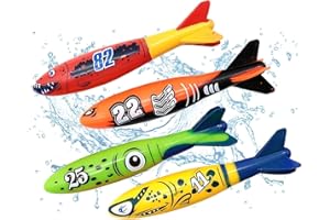 Uadme 4 Pièces Jouets Piscine Enfant, 13cm Swimming Pool Toys, Jouet de Plongée Torpille, pour Divertissements Entrainement sous-Marin