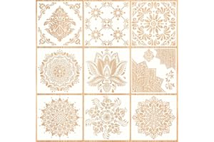 Sxutop 9 Stück Groß Mandala Schablonen Set Wiederverwendbare Mandala Malschablonen Kunststoff Schablone Blumen Groß Wandschablonen zum Streichen für DIY Handwerk Wände Möbel Dekor (30x30cm)
