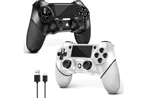 AceGamer 2 Pack Mando Inalámbrico para PS4，Mando de Juego para PS4/Pro/Slim/PC，Gamepad Joystick con Turbo/Botón Trasero/Doble Vibración/6-Axis Sensor Giroscópico/Panel Táctil (Blanco o negro)