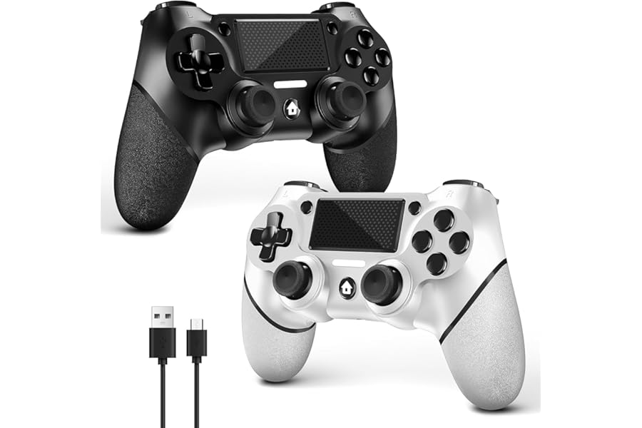 AceGamer 2 Pack Controller Wireless per PS4，Controller di gioco per PS4/Pro/Slim/PC，Gamepad Joystick con Turbo/Tasto Indietro/Doppio sensore di vibrazione/6-Axis Gyro/Pannello Touch (Bianco e nero)