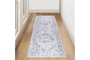 Famibay Hallway Runner Non Slip Runner Rugs for Hallway 65x180cm Washable Light Grey Vintage Kitchen Hall Carpet Floor Rugs for Entryways Bedroom Laundry