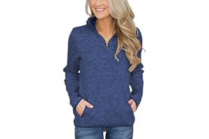 Breampot Womens Casual Long Sleeve Sweatshirt Stand Collar 1/4 Zip Pullover Jumper Tops with Pockets