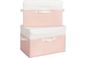 GRANNY SAYS Scatole Portaoggetti con Coperchio, Set di 2 Scatole per Armadio Rigide in Tessuto, Scatole Portaoggetti Rosa per Scaffali, Scatola Tessuto con Coperchio, Organizzatori per Vestiti
