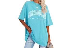 Dresswel Los Angeles California koszulka oversized z nadrukiem w stylu vintage, krótki rękaw, okrągły dekolt, na lato, luźna bluzka, długa tunika, top dla nastolatek i dziewcząt