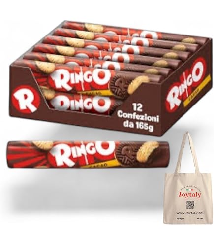 Pavesi Ringo Cocoa Snack - 12 Tubes Of Chocolate Cream Filled Biscuits, 165g Each, Perfect For Breaks & Snacking