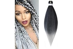CYBELLEZA 65cm Extensiones de Pelo Sintético para Trenzas Africanas Braiding Twist Crochet Hair EZ Trenzado Yaki Profesional Cabello Pre Stretched Braiding Hair Postizo 1 Piezas, Negro&Gris