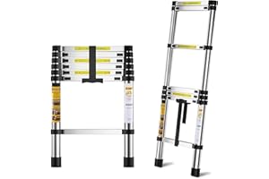 BRINGLUCK2U Telescopic Ladder, 2M/6.5FT Adjustable Height Max Load 150kg/330lb Thickened Aluminium Extension Telescoping for Decorating, Painting