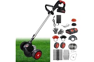 TAOQFUNNY Cordless Strimmer, 21v Electric Garden Grass Trimmer With Battery and Charger, 2 Removable Wheels 16 Blades 15cm Cutting Diameter Cordless Strimmer Retractable Handle For Lawn Garden