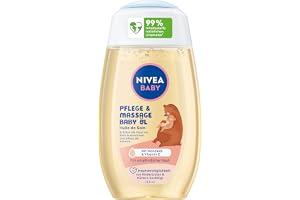 NIVEA BABY Care och massageolja, närande babyolja för känslig babyhud med mandelolja och E-vitamin, hudvård skyddar och stärker känslig hud (200 ml)