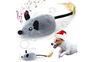 Mity rain Interaktives Hundespielzeug, Gefälschte Maus Bewegliches Hundespielzeug mit Automatischem Sensor, Hund Maus Spielzeug mit Realistischem Sound & Verlängertem Schwanz, Automatisches