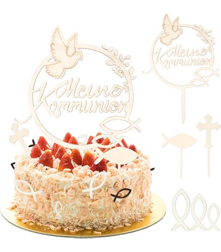Decorazione per torta con scritta in lingua inglese God Bless and Cross, con glitter dorati, per prima comunione, battesimo, religioso, baby shower, decorazione per torte