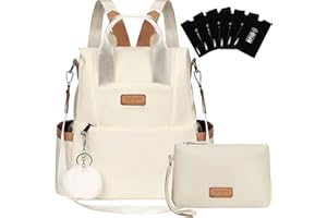 Eshow Sac a Dos Femme Antivol, Sacs à Main Portés Dos Elégant Léger, Petit Sac à Bandoulière Fort Backpack Casual pour Voyage Travail Université Loisirs Shopping Beige