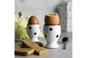 City to Cottage® Set de 2 Hueveras | Blanco y Negro | Diseño Lunares | Pintado a Mano | Cerámica | Resistente y Suave