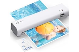 Buyounger Laminiergerät A4, 80-125 Mic Laminiergerät mit Laminierfolien, 355mm/min Laminiergeschwindigkeit 60s Aufwärmzeit, ABS Funktion, A4/A5/A6 Laminator für Büro, Schule, Karte, Fotos, Menü