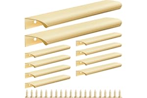 Malimali 10 Pack Gold Kitchen Cupboard Handles - 200mm Modern Aluminum Bathroom Cabinet Handles, Brushed Brass