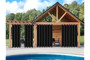 GZQIAWY Outdoor Patio Curtain Weighted Waterproof Drapes Blackout Thermal Insulated Privacy Curtains for Gazebo Porch Balcony Garden [1 Panel,130 in x 85 in (W x L),black]