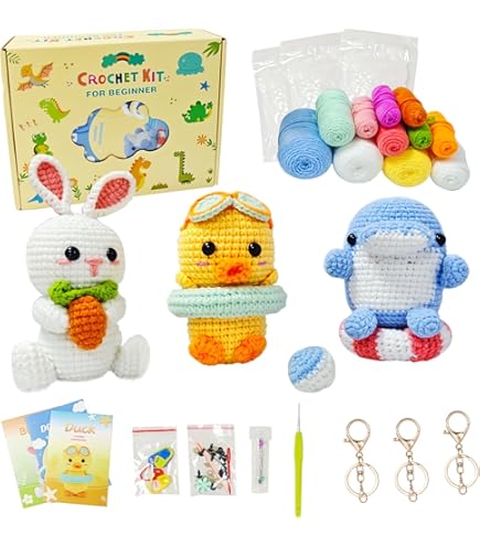 Kit Crochet Débutant Complet – Pour Créer 4 Animaux (abeille, Licorne, Dinosaure, Baleine) Avec Laine, Crochet Et Instructions Vidéo