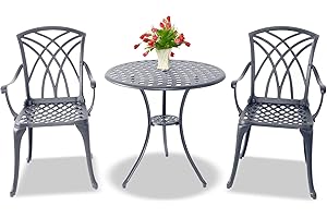 Centurion Supports OSHOWA Luxurious Garden & Patio Table & 2 Large Chairs with Armrests Cast Aluminium Bistro Set - Graphite