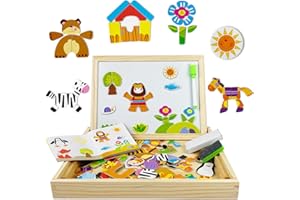 EACHHAHA Wooden Magnetic Puzzle 118+ Pcs,Forest Pattern Double Sided Puzzle,Magnetic Puzzle Board,Various Patterns,Freely Combine,Develop imagination,Wood Toys For Kids Up 3 Years Old