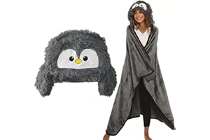 ERACII Geschenke für Frauen, Tragbare Decke für Frauen, Pinguin Geschenk für Frauen, Sofadecke Pinguin Decke Warmer Kuscheldecke Flauschig, Decke mit Hut und Handschuhen,150 x 125 cm, Dark Grey-Pinguin