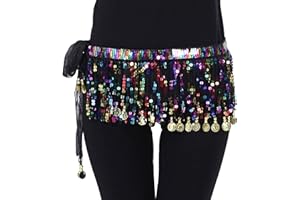 Bailinks Sciarpa per Danza del Ventre con Paillettes,Gonna Avvolgente in Chiffon con Monete per Danza del Ventre,Lezioni di Yoga e Spettacoli - Cintura Sciarpa da Danza del Ventre per Donne