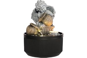 LEOM Indoor Tabletop Fountain With LED Light, Cupid Angel Statue With Waterfall Feature, Zen Fountain Indoor for Meditation Relaxation, Water Fountain for Home & Office Decoration, 9.5" Tall