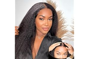 ROMFACE Perruque Femme Naturelle Brésilien 100% Humain Hair Wigs HD Lace Kinky Straight Human Hair Wigs Wear and Go Glueless Wig 180% Density Yaki Cheveux Humain Pré-plumé Avec Nœuds Blanchis 16 Pouces